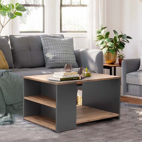 Τραπεζάκι σαλονιού Sylvia Megapap χρώμα pine oak - ανθρακί 90,2x59,2x48,1εκ.