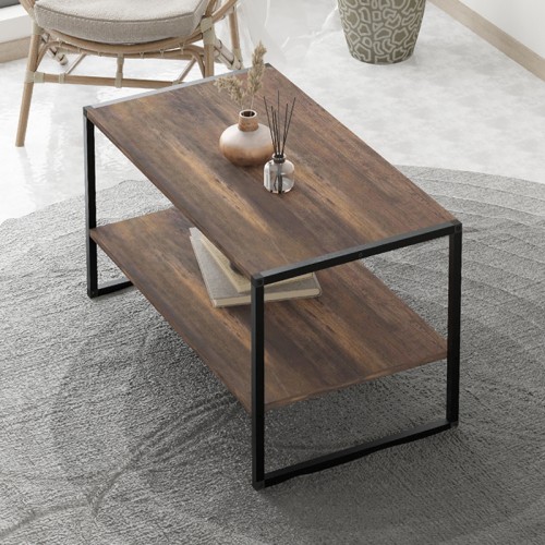 Τραπεζάκι σαλονιού Giza Megapap χρώμα rustic καρυδί 90,2x50,3x50,4εκ.