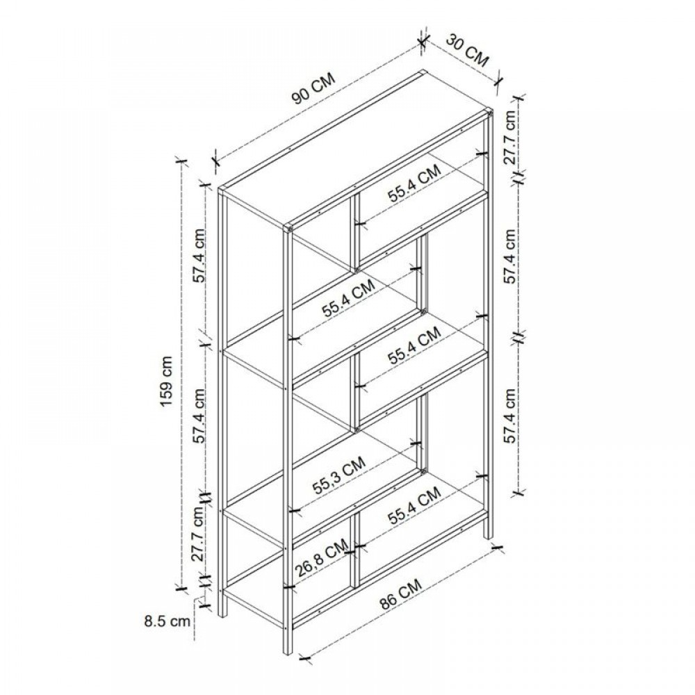 Βιβλιοθήκη Larissa Megapap χρώμα μαύρο - pine oak 90x30x159εκ.