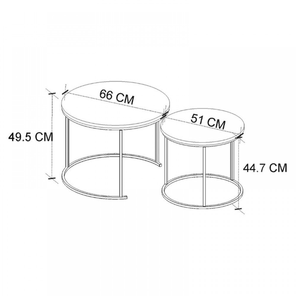 Τραπεζάκι σαλονιού σετ 2 τμχ Hilal Megapap χρώμα pine oak Ø66x49,5εκ.