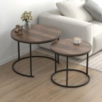 Τραπεζάκι σαλονιού σετ 2 τμχ Hilal Megapap χρώμα καπνιστή καρυδιά Ø66x49,5εκ.