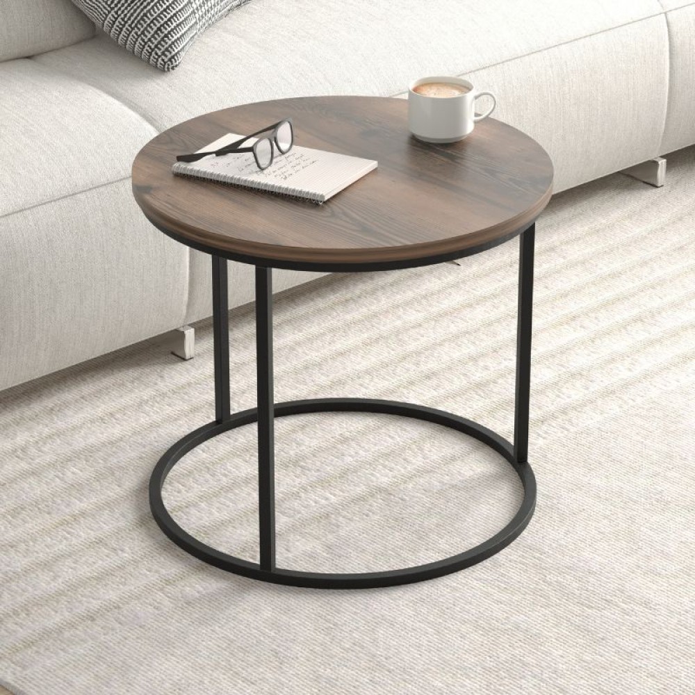 Τραπεζάκι σαλονιού σετ 2 τμχ Hilal Megapap χρώμα καπνιστή καρυδιά Ø66x49,5εκ.