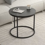 Τραπεζάκι σαλονιού σετ 2 τμχ Hilal Megapap χρώμα μαύρο εφέ μαρμάρου Ø66x49,5εκ.