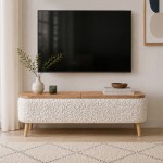 Έπιπλο τηλεόρασης Luno Megapap ύφασμα teddy χρώμα λευκό - pine oak 120x30x45εκ.