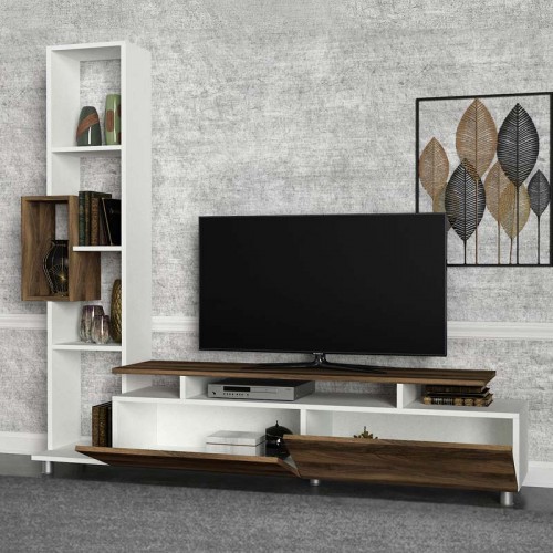 Σύνθεση τηλεόρασης Tulip Megapap χρώμα λευκό - καρυδί 160x29,5x160εκ.