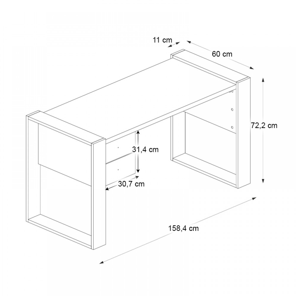 Γραφείο εργασίας Fernando Megapap χρώμα ανθρακί - sapphire oak 158,4x60x72,2εκ.