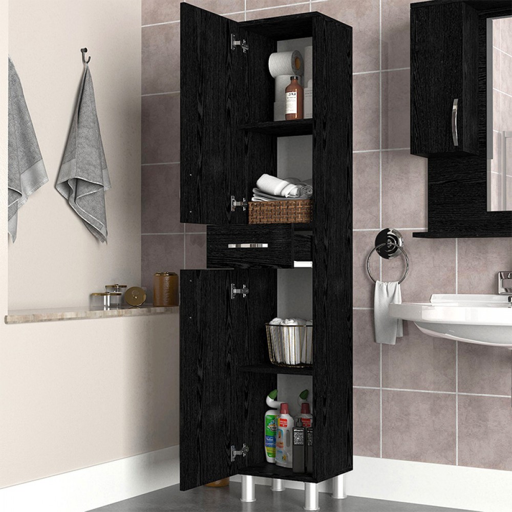 Ντουλάπι κουζίνας - μπάνιου Selina Megapap χρώμα sencron black 35x31x179εκ.