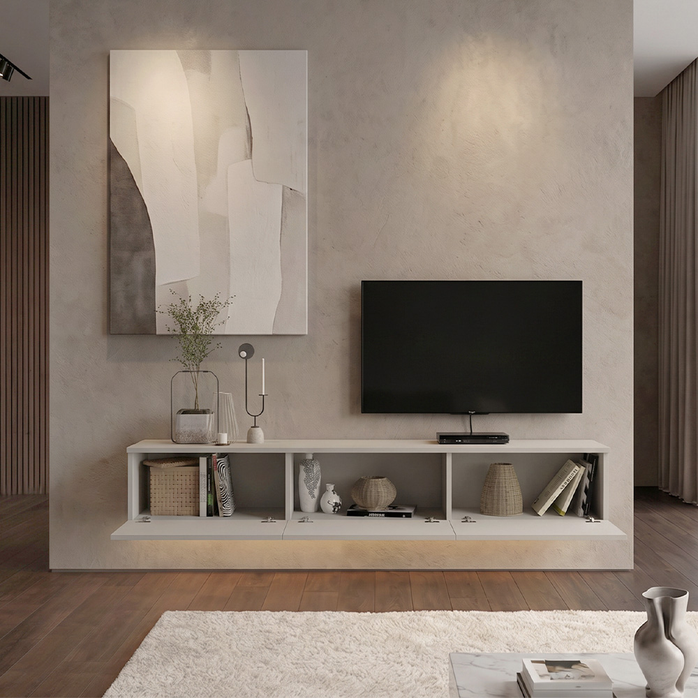 Έπιπλο τηλεόρασης επιτοίχιο Damla Megapap με LED χρώμα sandstone 180x29,5x29,5εκ.