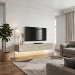 Έπιπλο τηλεόρασης επιτοίχιο Aristo Megapap με LED χρώμα travertine 135x31,6x25εκ.