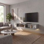 Έπιπλο τηλεόρασης επιτοίχιο Aristo Megapap με LED χρώμα γκρι σκυροδέματος 135x31,6x25εκ.