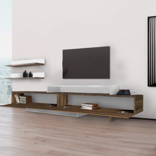 Έπιπλο τηλεόρασης Nirvana Megapap χρώμα καρυδί - λευκό 180x31,3x41,7εκ.