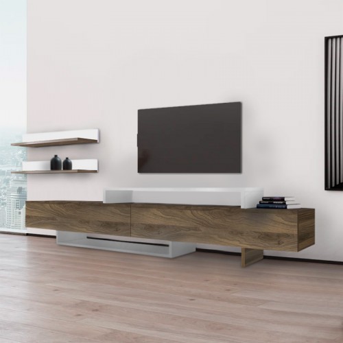 Έπιπλο τηλεόρασης Nirvana Megapap χρώμα καρυδί - λευκό 180x31,3x41,7εκ.