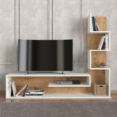Έπιπλο τηλεόρασης Metehan Megapap χρώμα λευκό - sapphire oak 149,5x29,5x120εκ.