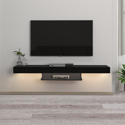 Έπιπλο τηλεόρασης επιτοίχιο Albares Megapap με LED χρώμα μαύρο 150x29,6x22εκ.