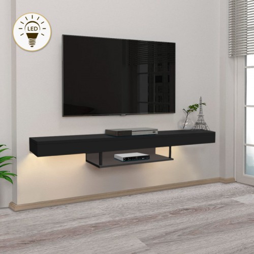 Έπιπλο τηλεόρασης επιτοίχιο Albares Megapap με LED χρώμα μαύρο 150x29,6x22εκ.