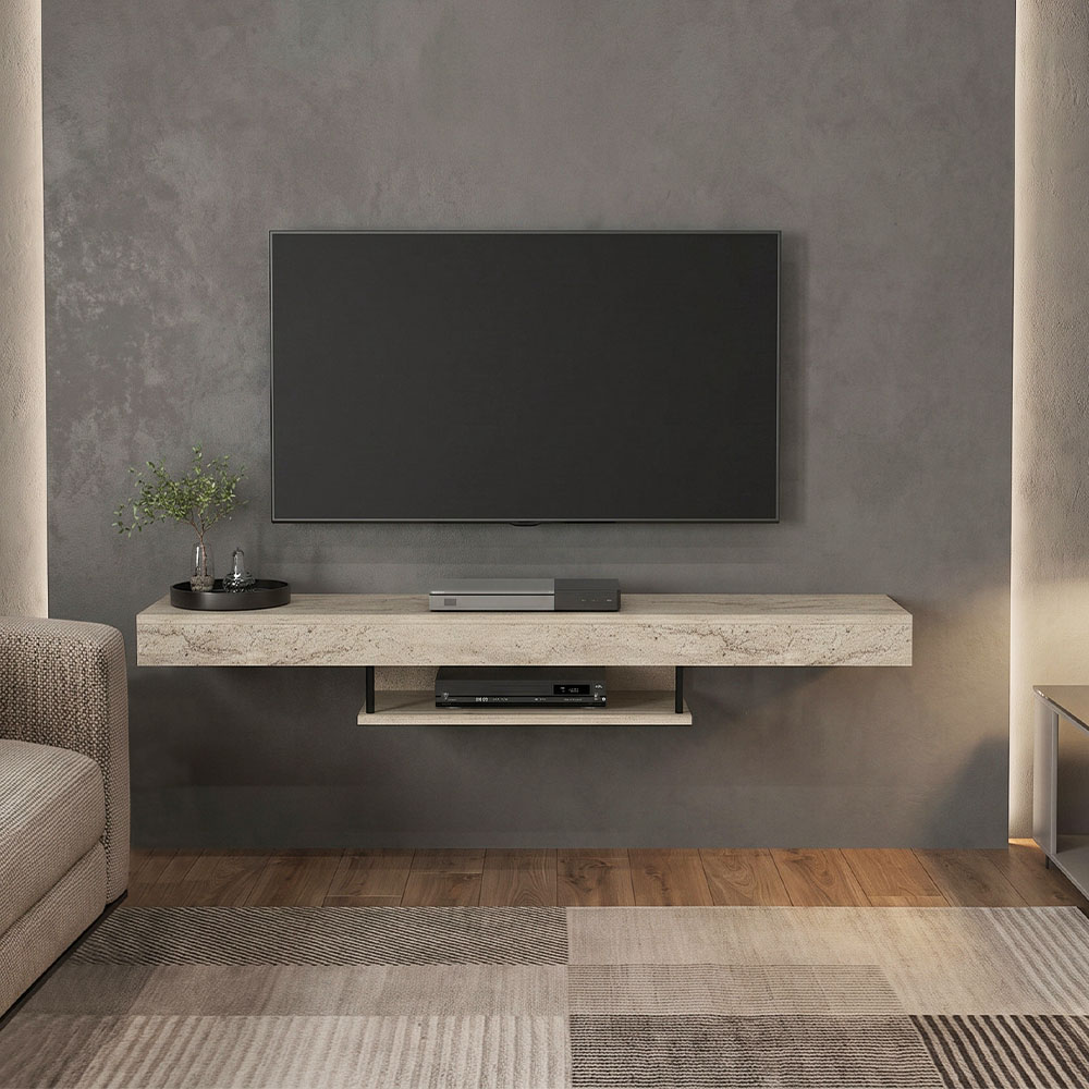 Έπιπλο τηλεόρασης επιτοίχιο Albares Megapap με LED χρώμα travertine 150x29,6x22εκ.