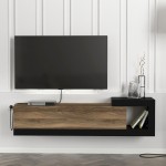 Έπιπλο τηλεόρασης επιτοίχιο Volare Megapap χρώμα καρυδί - μαύρο 150x29,6x38,6εκ.