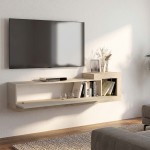 Έπιπλο τηλεόρασης επιτοίχιο Volare Megapap χρώμα sandstone - travertine 150x29,6x38,6εκ.