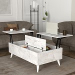 Τραπεζάκι σαλονιού Roy Megapap με σερβιτόρο χρώμα λευκό εφέ μαρμάρου 121x69x40εκ.