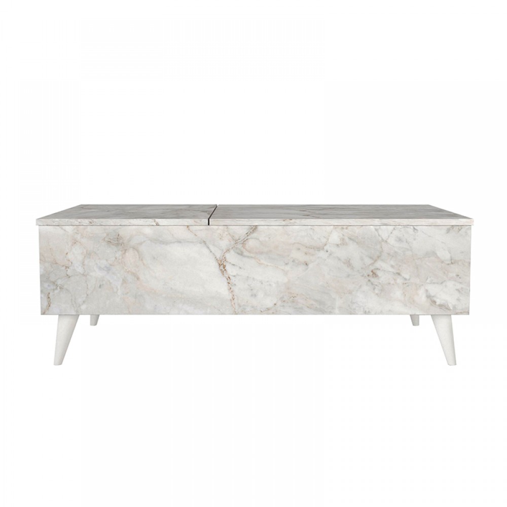 Τραπεζάκι σαλονιού Roy Megapap με σερβιτόρο χρώμα λευκό εφέ μαρμάρου 121x69x40εκ.
