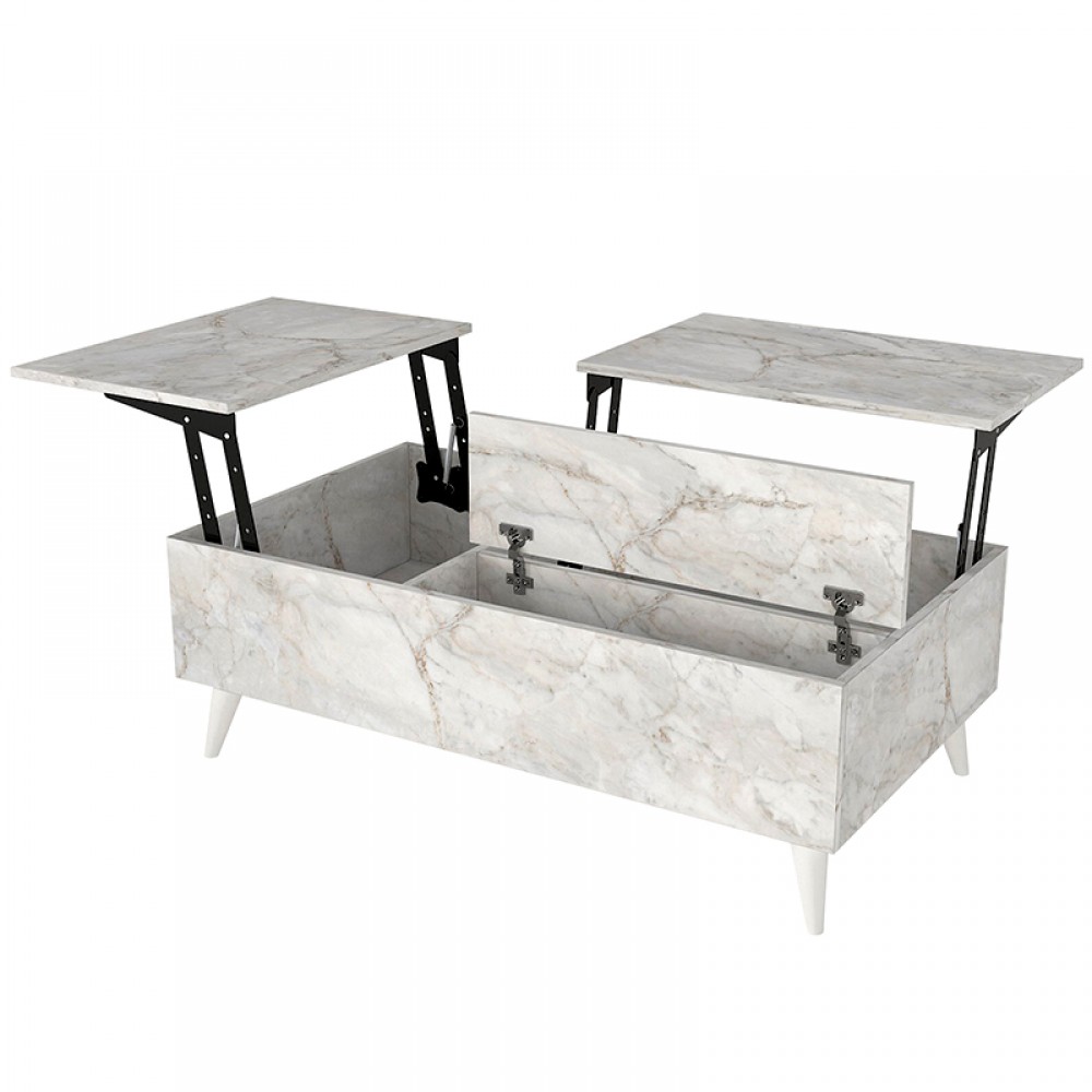 Τραπεζάκι σαλονιού Roy Megapap με σερβιτόρο χρώμα λευκό εφέ μαρμάρου 121x69x40εκ.