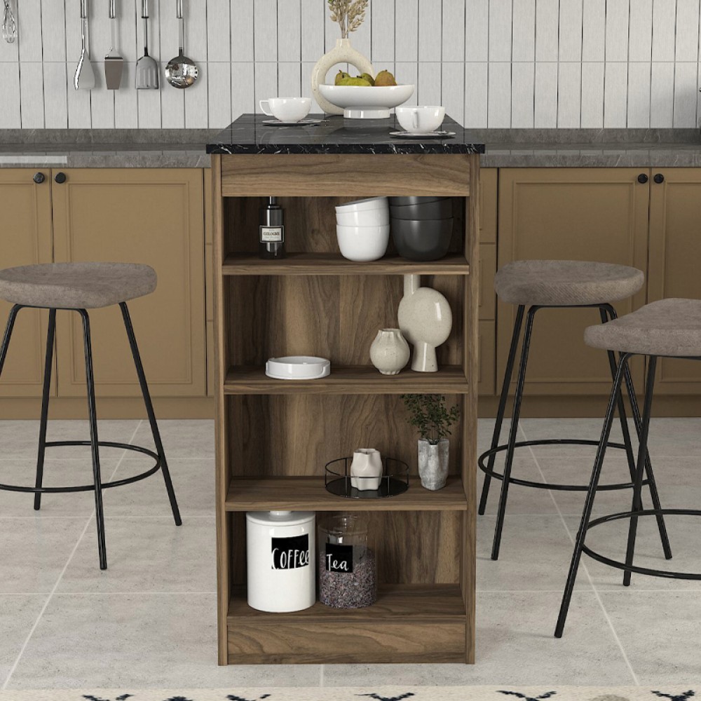 Τραπέζι μπαρ Monaco Megapap χρώμα καρυδί - μαύρο εφέ μαρμάρου 120x51,6x101,8εκ.