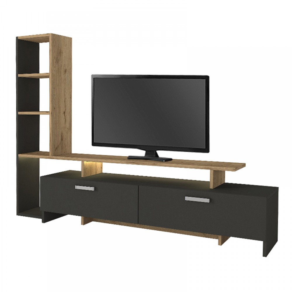 Σύνθεση τηλεόρασης Simal Megapap με LED χρώμα ανθρακί - sepet oak 168,2x31,3x120εκ.