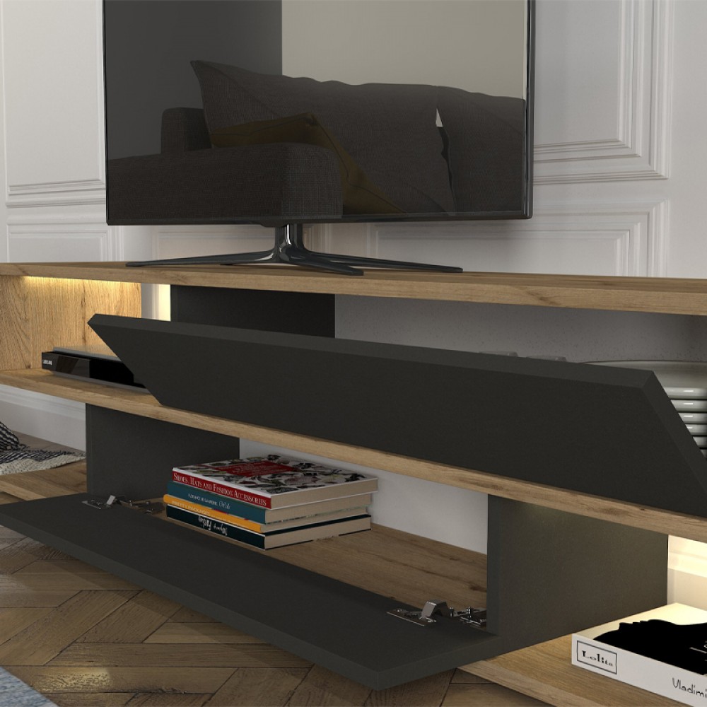 Σύνθεση τηλεόρασης Manet Megapap με LED χρώμα sepet oak - ανθρακί 180x29,5x39εκ.