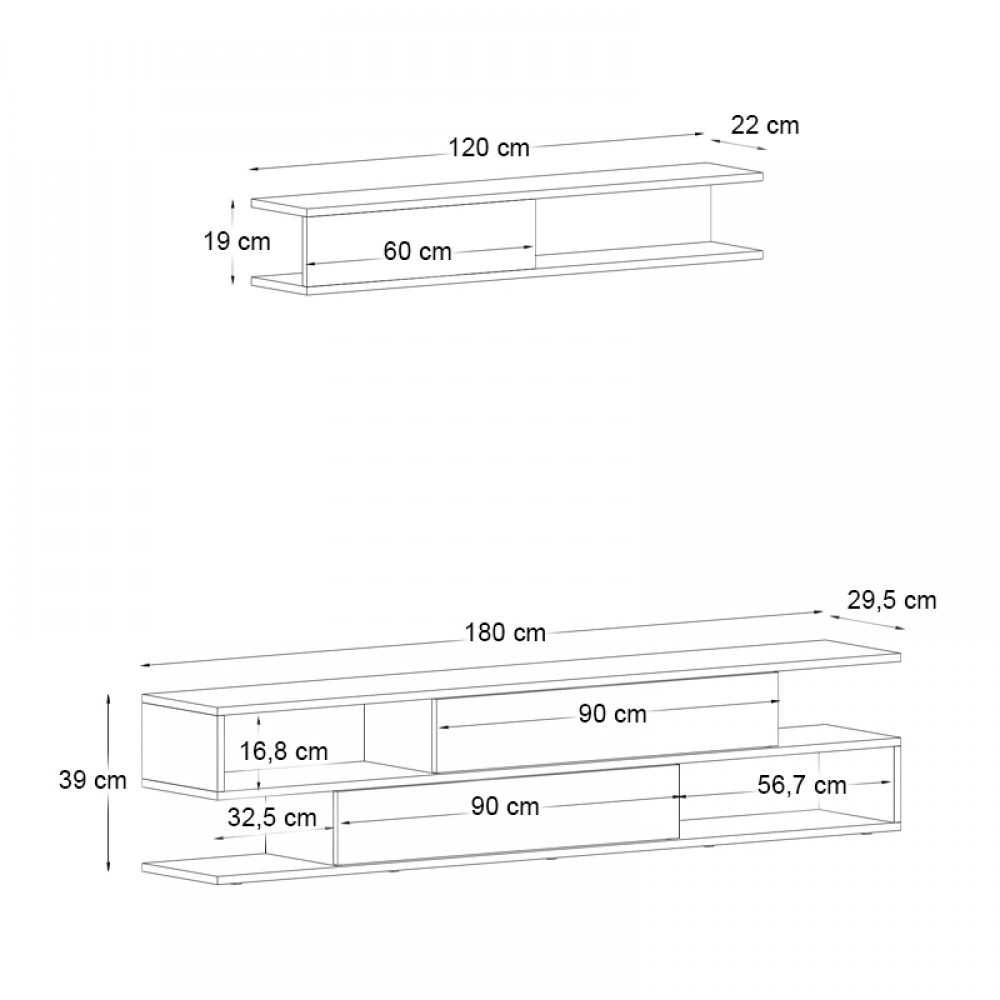 Σύνθεση τηλεόρασης Manet Megapap με LED χρώμα sepet oak - ανθρακί 180x29,5x39εκ.
