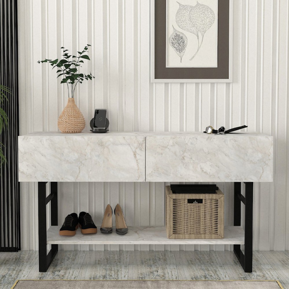 Κονσόλα Aron Megapap χρώμα λευκό εφέ μαρμάρου 138,8x41x75,7εκ.