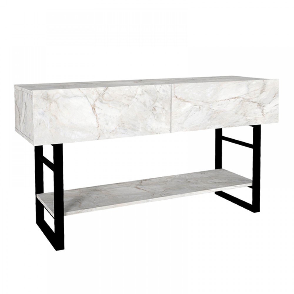 Κονσόλα Aron Megapap χρώμα λευκό εφέ μαρμάρου 138,8x41x75,7εκ.