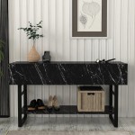 Κονσόλα Aron Megapap χρώμα μαύρο εφέ μαρμάρου 138,8x41x75,7εκ.