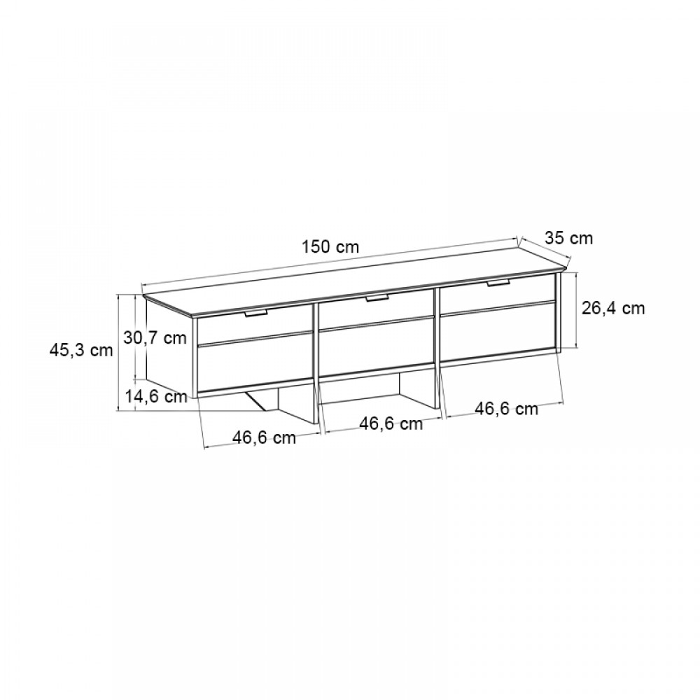 Έπιπλο τηλεόρασης Venita Megapap χρώμα sapphire oak - ανθρακί 150x35x45,3εκ.