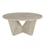 Τραπεζάκι σαλονιού Lagerta Megapap χρώμα travertine Ø75x35εκ.