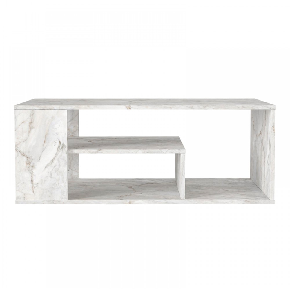 Τραπεζάκι σαλονιού Abdera Megapap χρώμα λευκό εφέ μαρμάρου 110x60x42εκ.