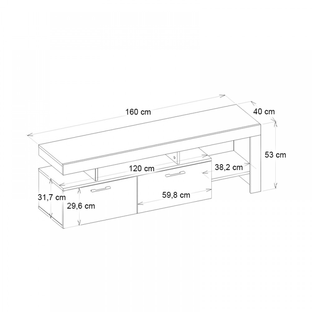 Έπιπλο τηλεόρασης Acnes Megapap χρώμα λευκό εφέ μαρμάρου - sapphire oak 160x40x53εκ.
