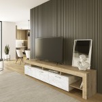 Έπιπλο τηλεόρασης Acnes Megapap χρώμα λευκό εφέ μαρμάρου - sapphire oak 220x40x52εκ.