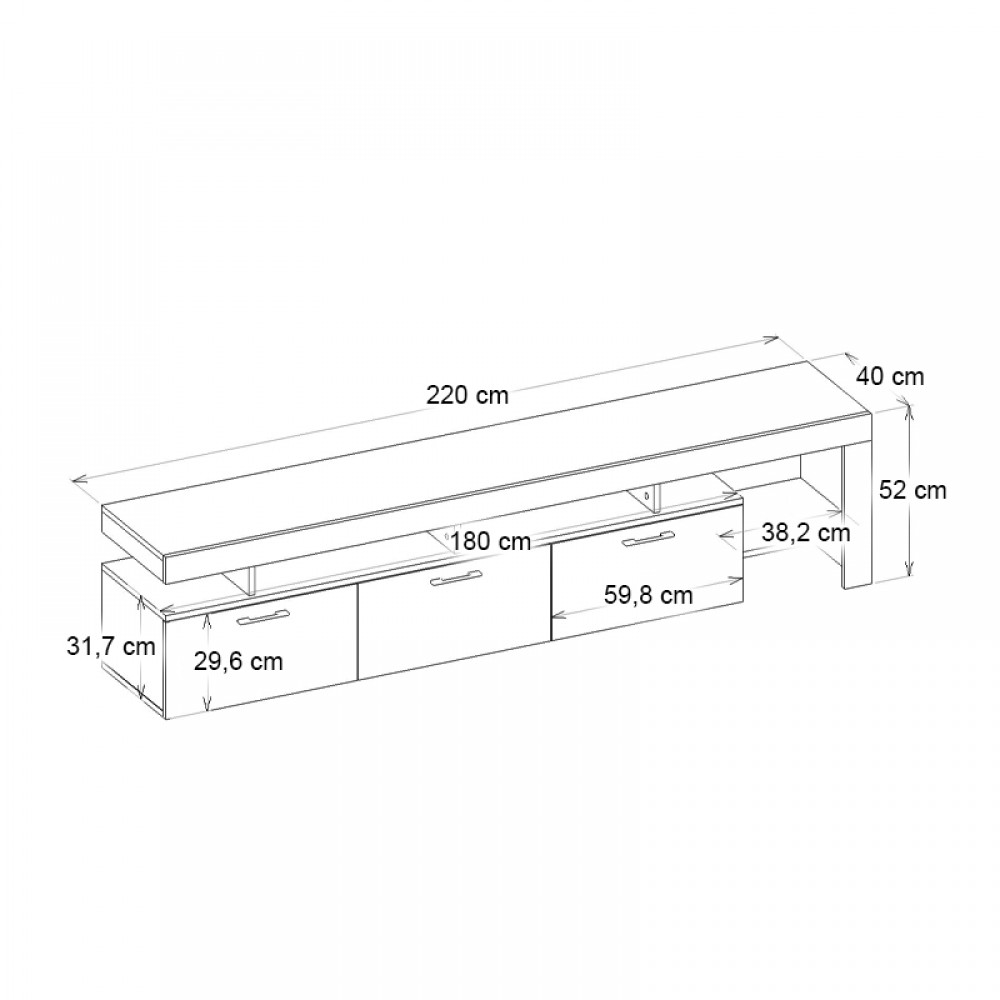 Έπιπλο τηλεόρασης Acnes Megapap χρώμα λευκό εφέ μαρμάρου - sapphire oak 220x40x52εκ.