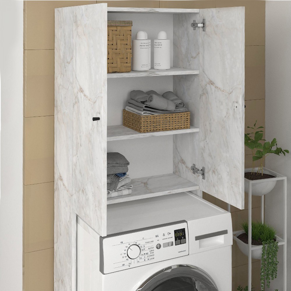 Έπιπλο πλυντηρίου Romme Megapap χρώμα λευκό εφέ μαρμάρου 65x27,1x180εκ.