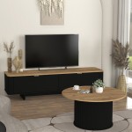 Τραπεζάκι σαλονιού Bohema Megapap χρώμα μαύρο - sepet oak Ø85x43,2εκ.