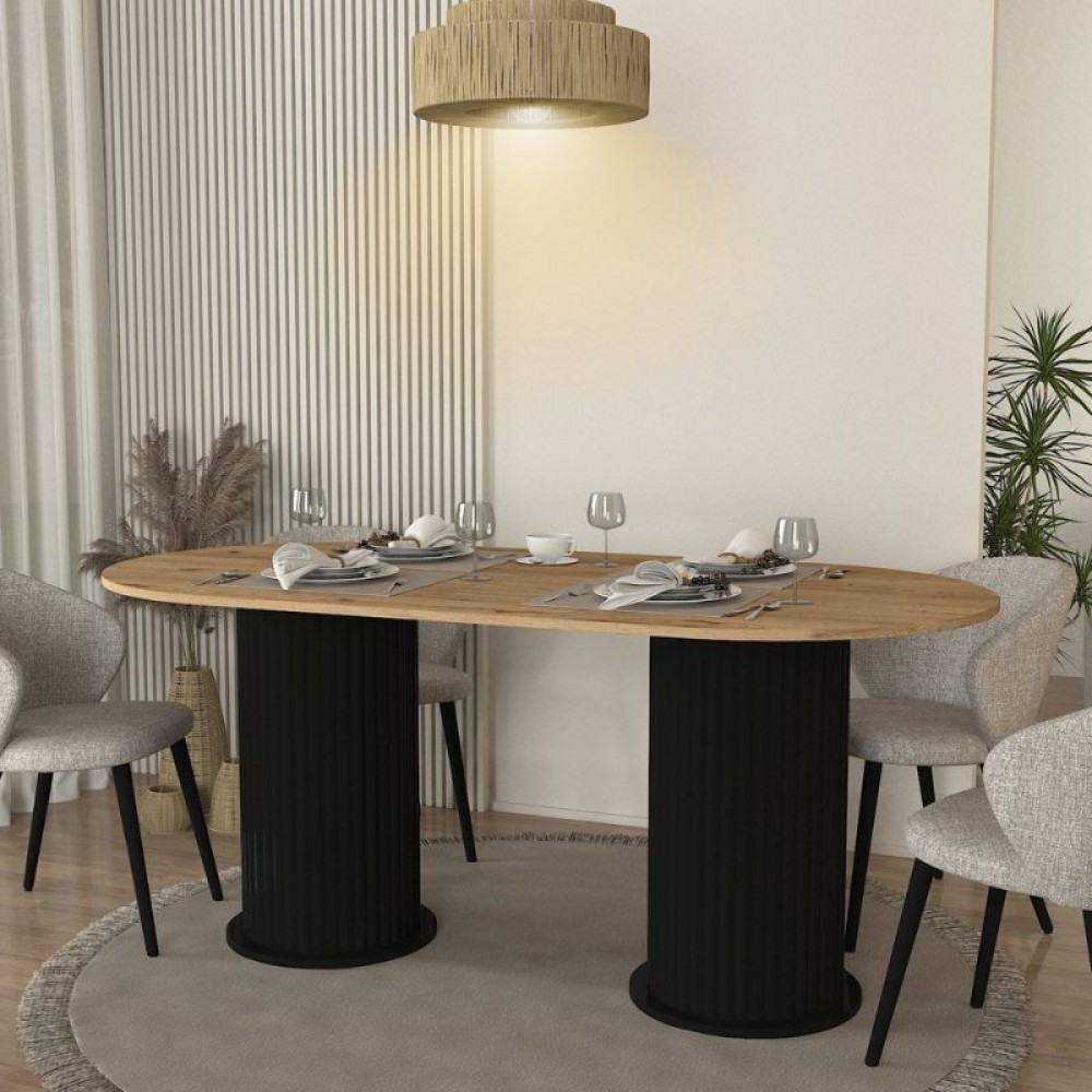 Τραπέζι Bohema Megapap χρώμα μαύρο - sepet oak 180x90x77,7εκ.