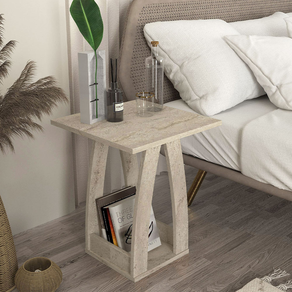 Τραπεζάκι βοηθητικό - Κομοδίνο Deros Megapap χρώμα travertine 45x45x56εκ.