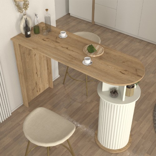 Τραπέζι μπαρ Bohema Megapap χρώμα sepet oak - ivory 150x51,6x101,8εκ.