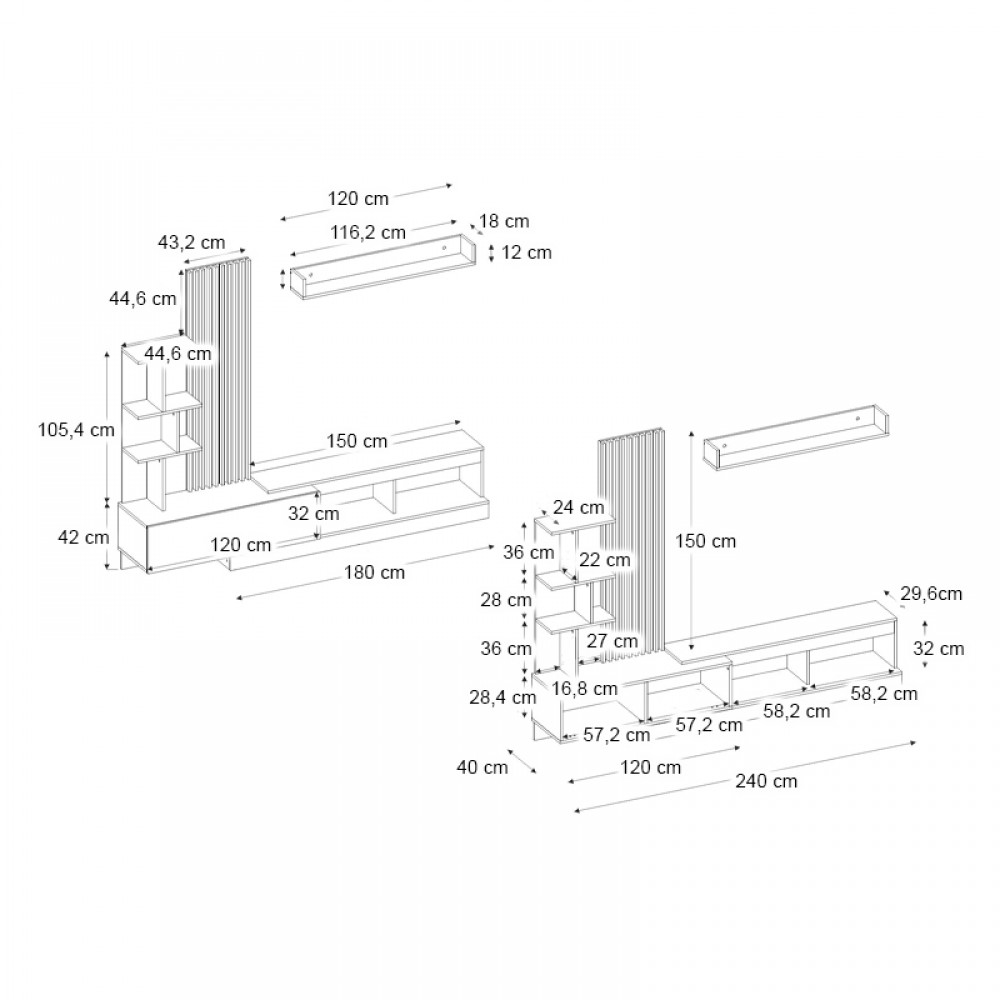 Σύνθεση τηλεόρασης Vermont Megapap χρώμα ανθρακί - sepet oak 240x40x192εκ.