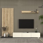 Σύνθεση τηλεόρασης Nagini Megapap χρώμα ivory - sapphire oak - ανθρακί 260x39,4x203,6εκ.
