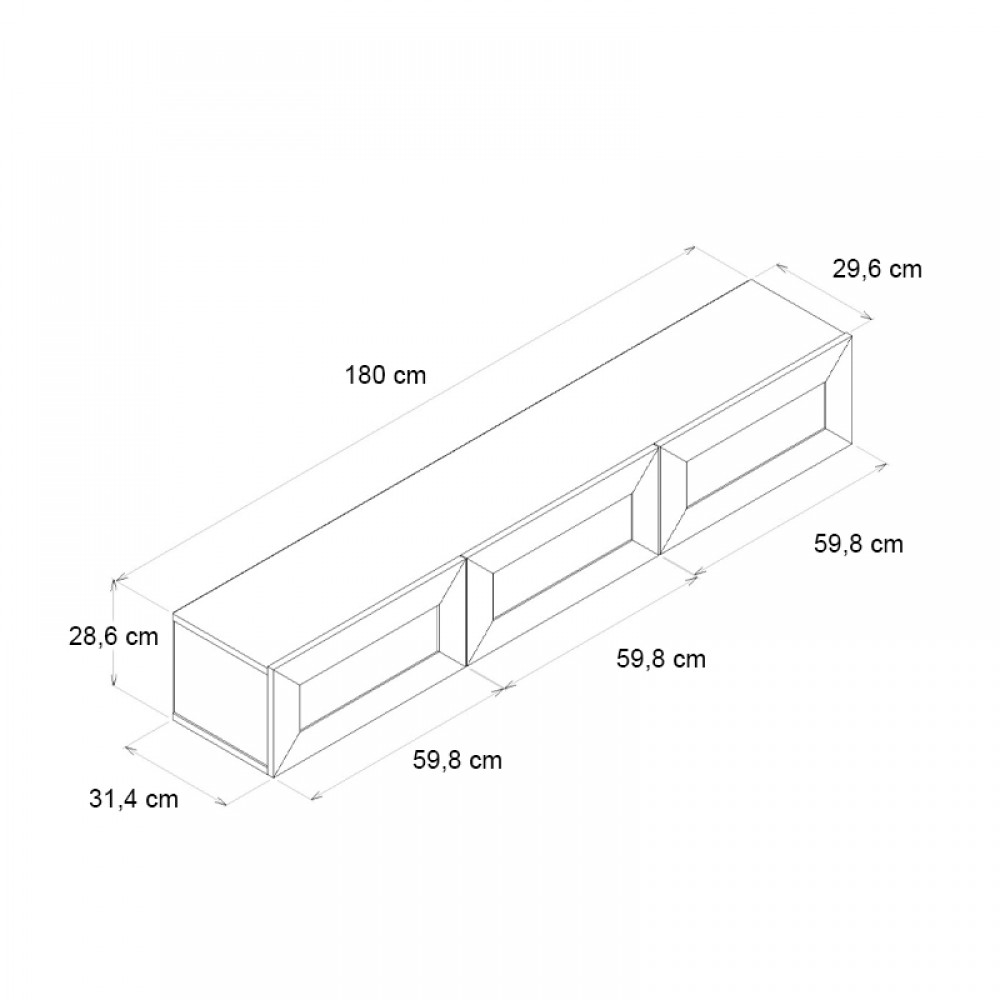 Έπιπλο τηλεόρασης επιτοίχιο Samuel Megapap χρώμα sapphire oak 180x31,4x28,6εκ.