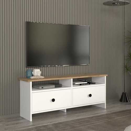 Έπιπλο τηλεόρασης Gradias Megapap χρώμα λευκό - sapphire oak 120x29,6x46,8εκ.