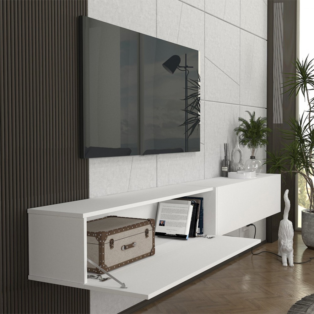 Έπιπλο τηλεόρασης επιτοίχιο Espanse Megapap χρώμα λευκό 241,8x31,7x30εκ.