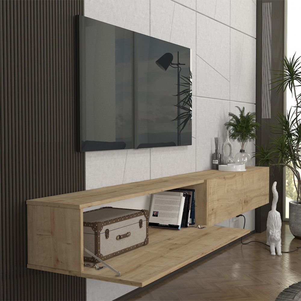 Έπιπλο τηλεόρασης επιτοίχιο Espanse Megapap χρώμα sapphire oak 241,8x31,7x30εκ.