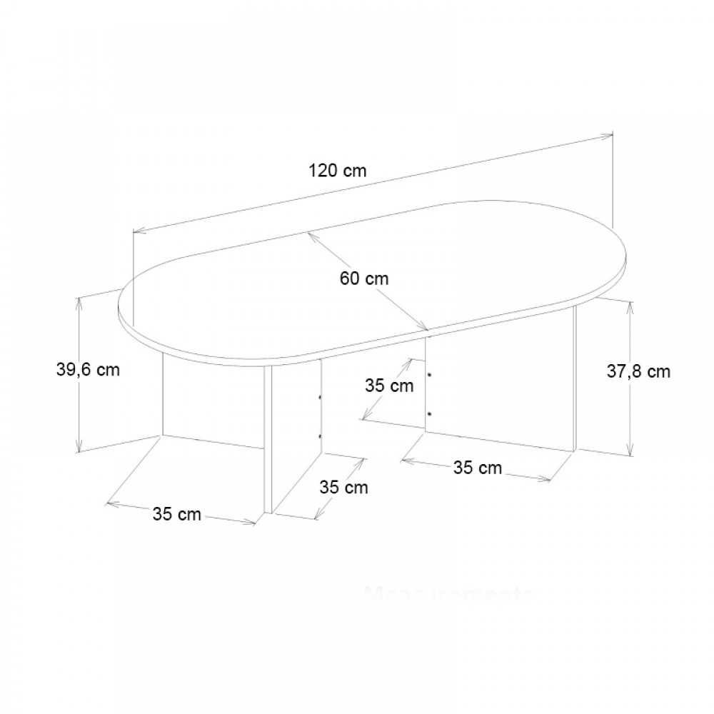 Τραπεζάκι σαλονιού Cortado Megapap χρώμα μαύρο 120x60x39,6εκ.